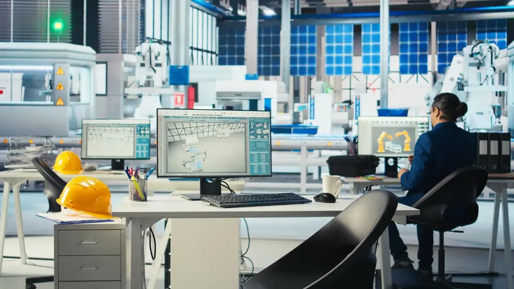 Ambiente de automação industrial com computadores e engenheiro analisando equipamentos antigos e novos para decidir substituição eficaz.