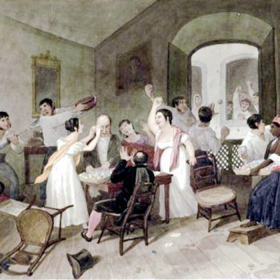 Aquarela de Augustus Earle (c.1822) retratando o Entrudo no Rio de Janeiro – foliões jogando água. 

[Crédito: Wikimedia Commons]