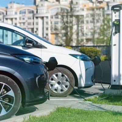 Two charging electric cars