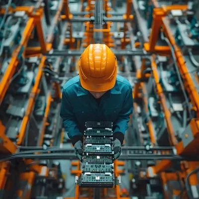 Funcionário trabalhando com equipamentos industriais automatizados para aumentar a produtividade da operação industrial.